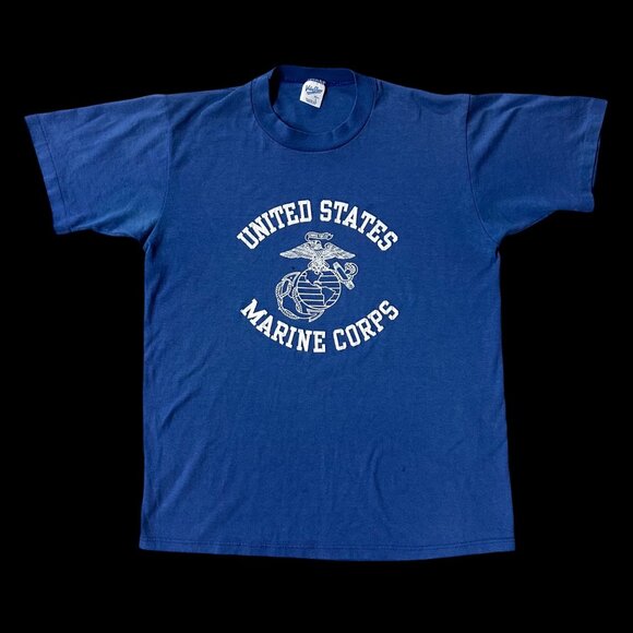 Vintage US Marine Corp T Shirt Large Velva Sheen USA Blue 80s Single Stitch READ - Picture 2 of 12
